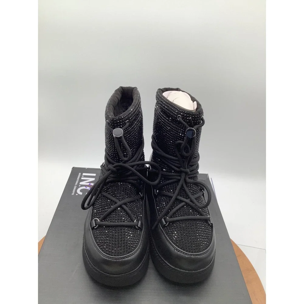 INC International Concepts Brooklynne Black Rhinestone Snow Boots Womens 6M NEW